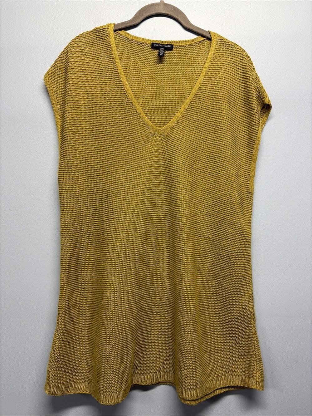 Eileen Fisher Knit Tunic Women's Small Yellow Sweater Organic Linen/Cotton Blend
